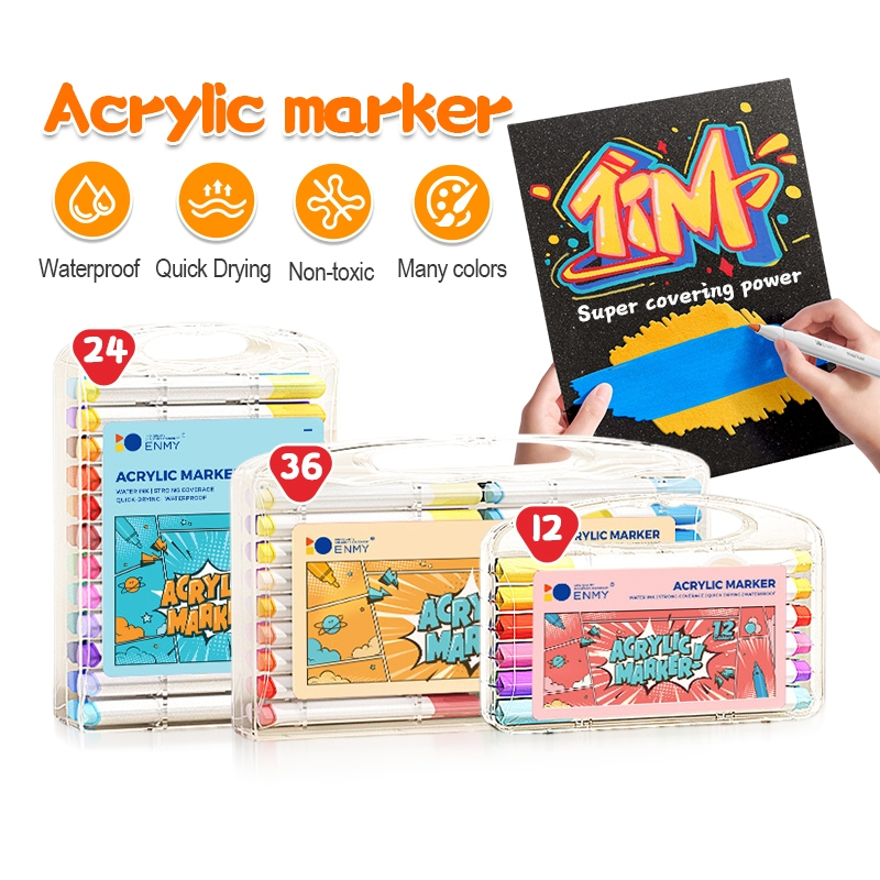 ปากกาอะคริลิค ปากกามาร์คเกอร์ กันน้ำ 12สี/24สี/36สี เขียนได้ทุกพื้นผิว Acrylic marker pen