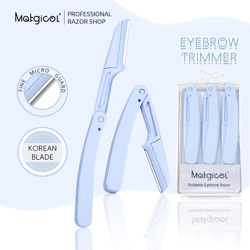 Matgicol 3pcs ที่กันคิ้ว มีดโกนคิ้วพับได้  มีดโกนสำหรับผู้หญิง วัสดุใบมีดเกาหลี พกพาสะดวก ทนทาน มีดกันคิ้ว