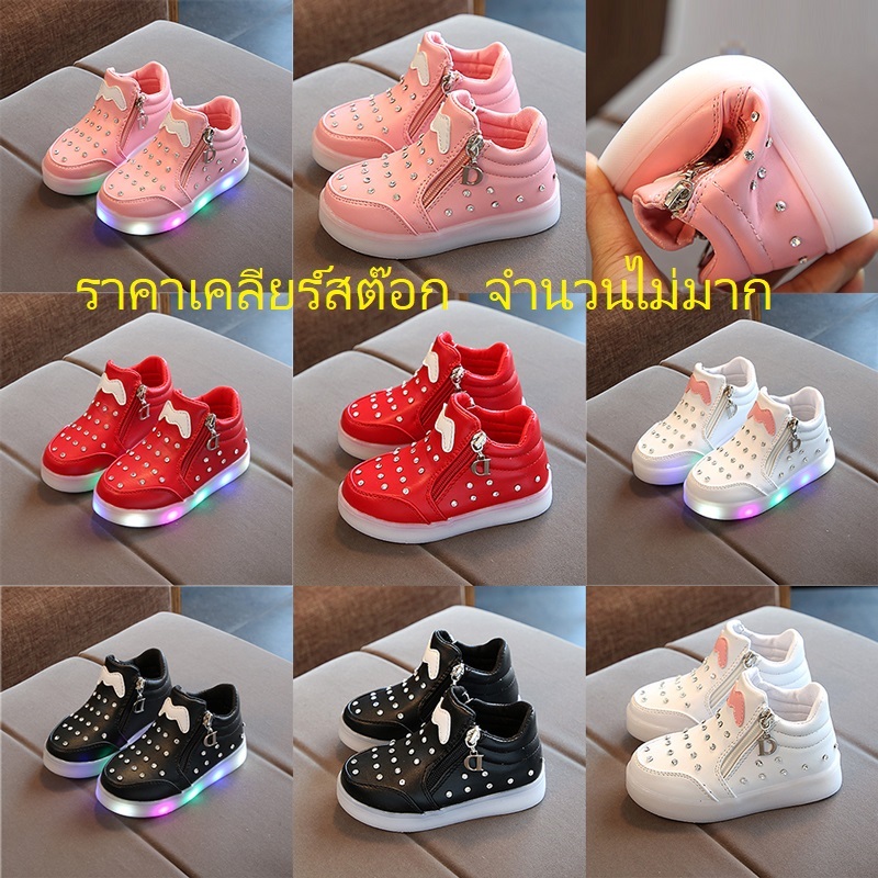 (ราคาเคลียร์สต๊อก) รองเท้าหนังสำหรับสาว ๆ สำหรับฤดูใบไม้ร่วงและฤดูหนาวลื่นเพื่อให้ความอบอุ่น【จะไม่เรืองแสง】