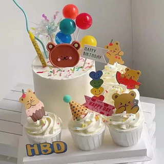 Baker Tree ธงปักเค้ก Happy Birthday ป้ายวันเกิดปักเค้ก แพ็ค 5 ชิ้น