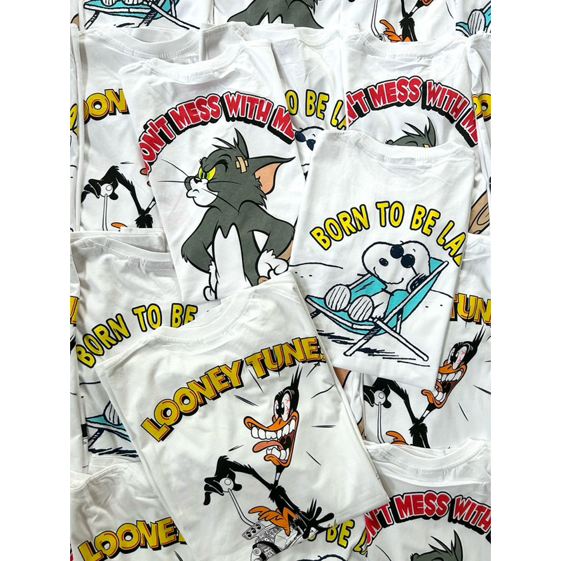 (ของแท้💯) TOM&JERRY LOONEY TUNES t-shirt เสื้อยืด ลายการ์ตูน สีขาว