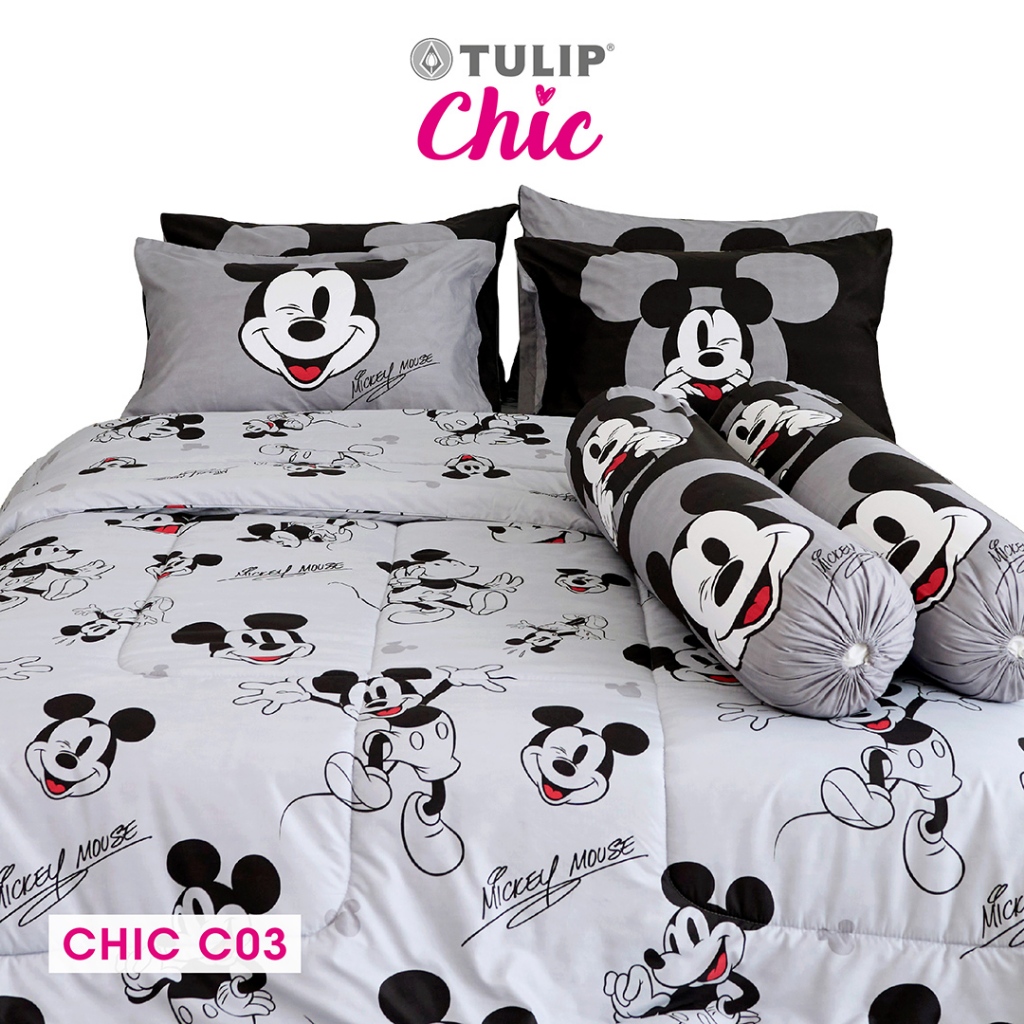 TULIP CHIC มิกกี้เมาส์ CHIC C03 Mickey ลิขสิทธิ์แท้ดิสนีย์ ชุดผ้าปู ผ้าห่มนวม สไตล์มินิมอล สัมผัสนุ่มไม่ระคายผิว