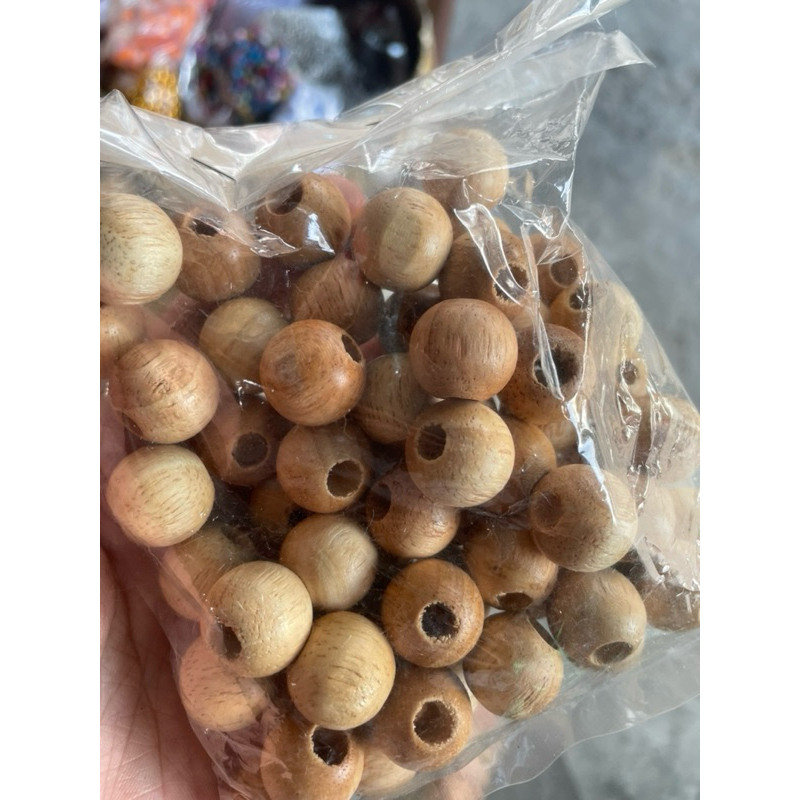 ลูกปัดไม้ เม็ดใหญ่ กลม 100 กรัม Wood Beads 100g - รูปที่ 2