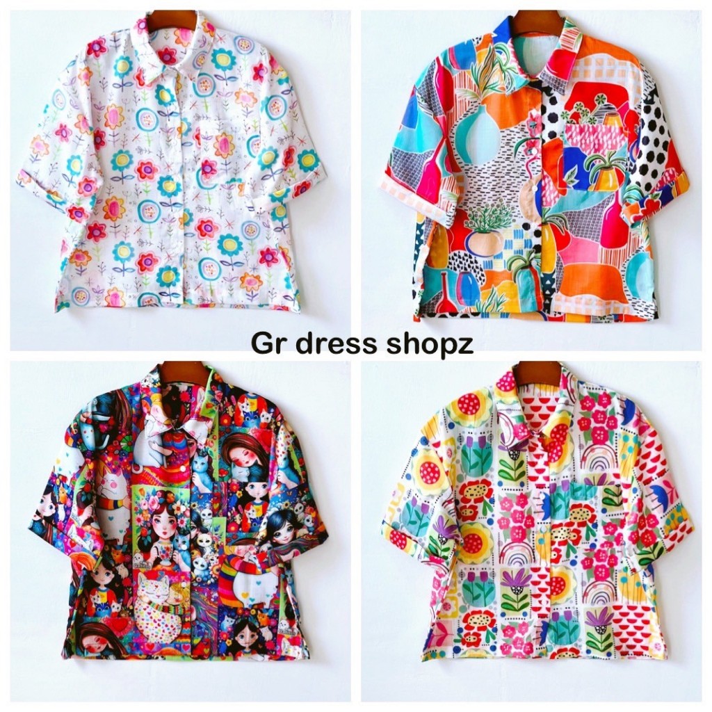 ป้าย June Shop เสื้อเชิ้ตแขนสั้นผ้าลินินสลาฟปลายแขนเบิ้ลแต่งกระเป๋า อก 44 นิ้ว ยาว 22 นิ้ว (เสื้อสั้