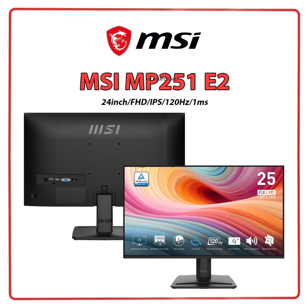 MONITOR 24.5" MSI PRO MP251 E2 (จอคอมพิวเตอร์) FHD 120Hz, IPS PANEL ,SRGB 99%,SPEAKER