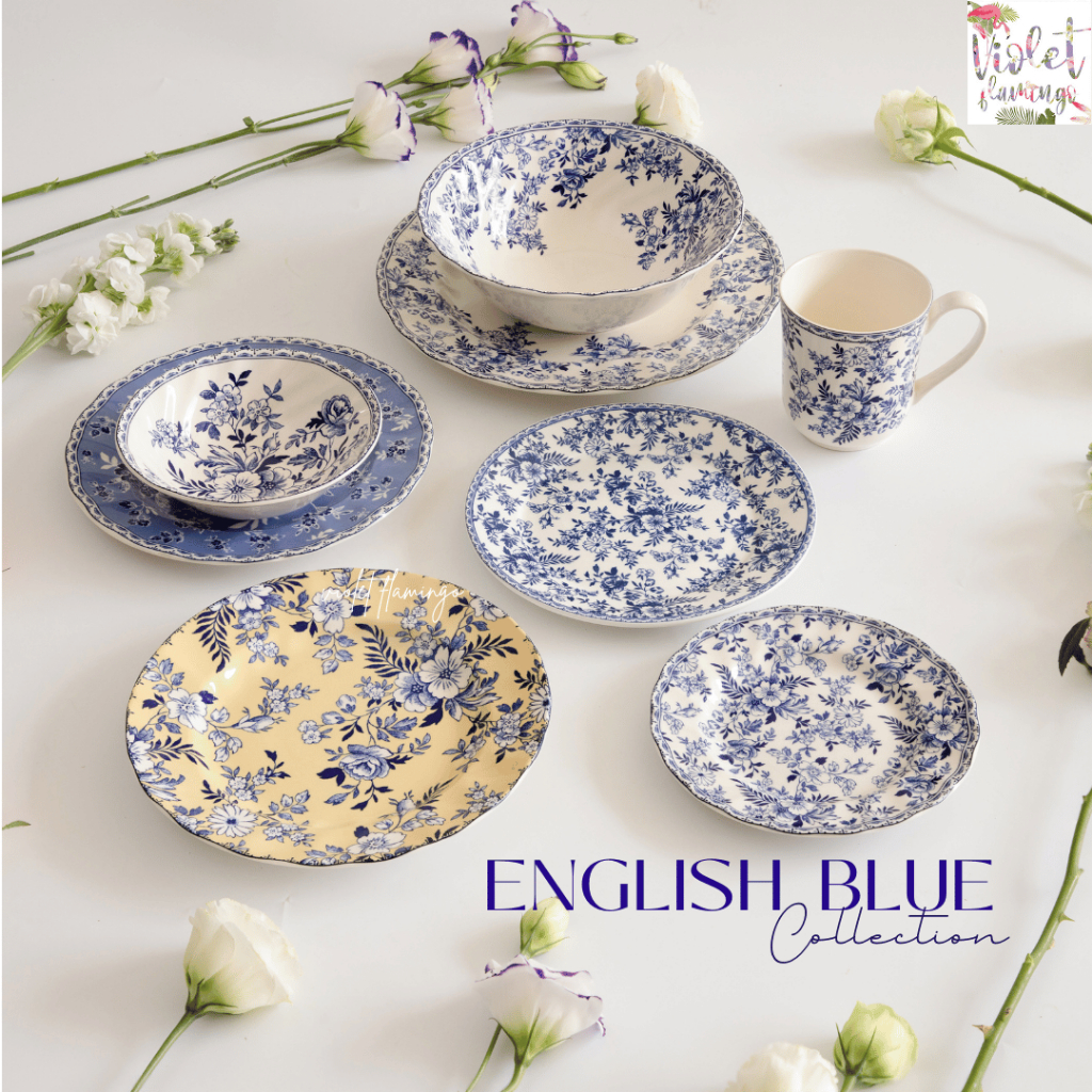 Violet Flamingo ถ้วยซุป ถ้วยแกง จานกลมสไตล์อังกฤษ รุ่น English Blue Collection ถ้วย Johnson Brothers สวยหรู เข้าเวฟได้