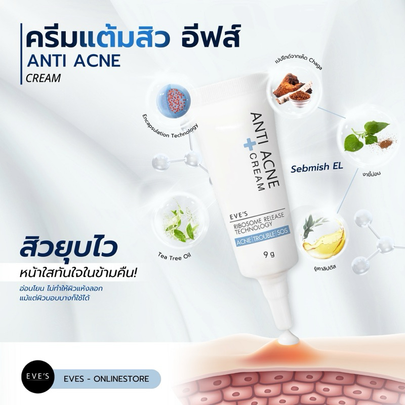 EVE’S ครีมแต้มสิว ช่วยให้สิวยุบและแห้งไว - ANTI ACNE CREAM