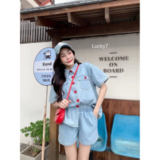 BY IRA🔥พร้อมส่ง🔥 (1006/202/4002) เสื้อเซิ้ตกระดุม+กางเกง เนื้อผ้ายีนส์แท้ ผ้าไม่คัน ชุดเซตสั้นยีนส์ เนื้อผ้านิ่ม ใส่บาย
