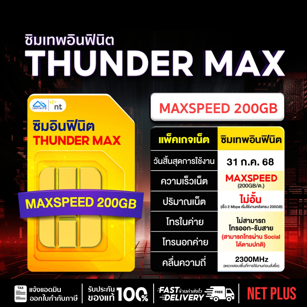 Sim Infinite เน็ตไม่อั้น ใช้เน็ตไม่จำกัด ซิมเทพ เน็ตไม่อั้น ไม่ลดสปีด สปีด Sim Thunder ซิมเน็ตไม่มีหมด Simlnwplus