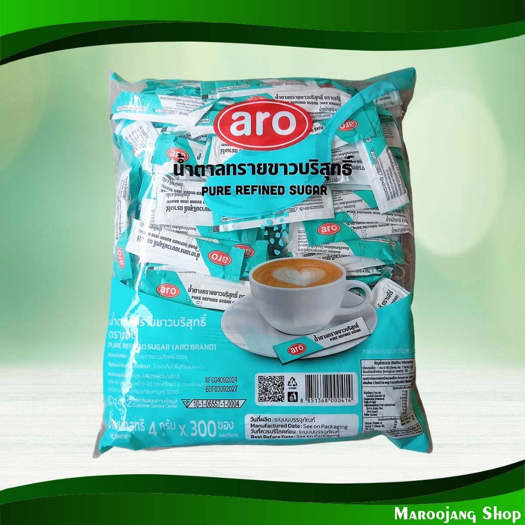 น้ำตาลทรายขาวบริสุทธิ์แบบซอง เอโร่ 4 กรัม (300ซอง) Refined White Sugar In Packets Aro