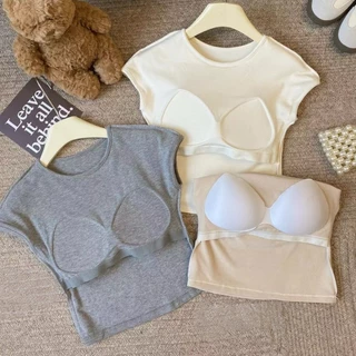 *พร้อมส่ง*เสื้อครอปคอกลม เสื้อยืดทรงครอป เสื้อสไตล์เกาหลี Lady
