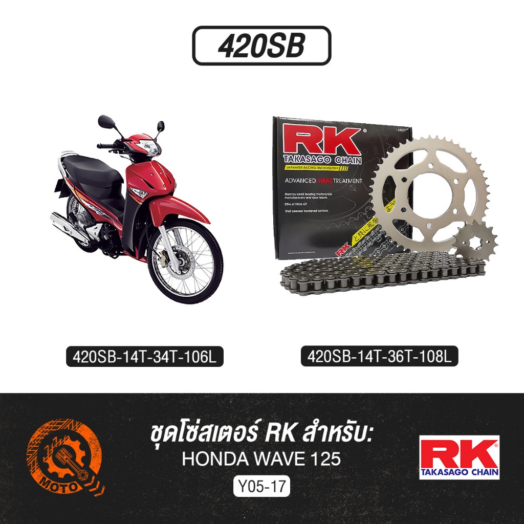 ชุดโซ่สเตอร์ RK - HONDA WAVE125 (420SB) 05-17