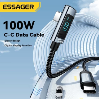 ESSAGER Type C to Type C 100W ข้อศอกออกแบบสายเคเบิลข้อมูลจอแสดงผลดิจิตอลเหมาะสำหรับอุปกรณ์ต่าง ๆ ที่มีอินเทอร์เฟซ Type-C