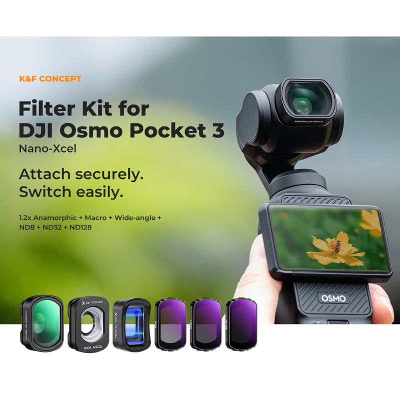 K&F DJI Osmo Pocket 3, Filters Kit Anamorphic+Macro+Enlarged+ND8+ND32+ND128 (SKU.2294)