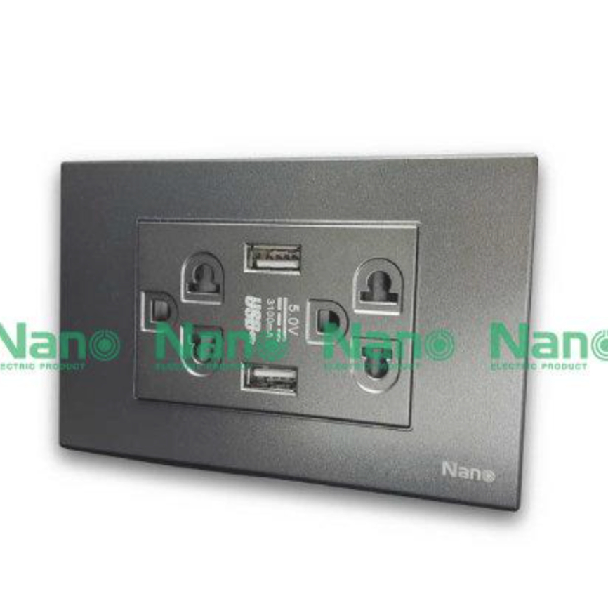 Nano ชุดเต้ารับคู่มีกราวน์มีม่านนิรภัย+USB 3.1A 5V 2ช่อง สีขาว( 1 ชิ้น/ 6 ชิ้นต่อกล่อง) CP55U-W CP55