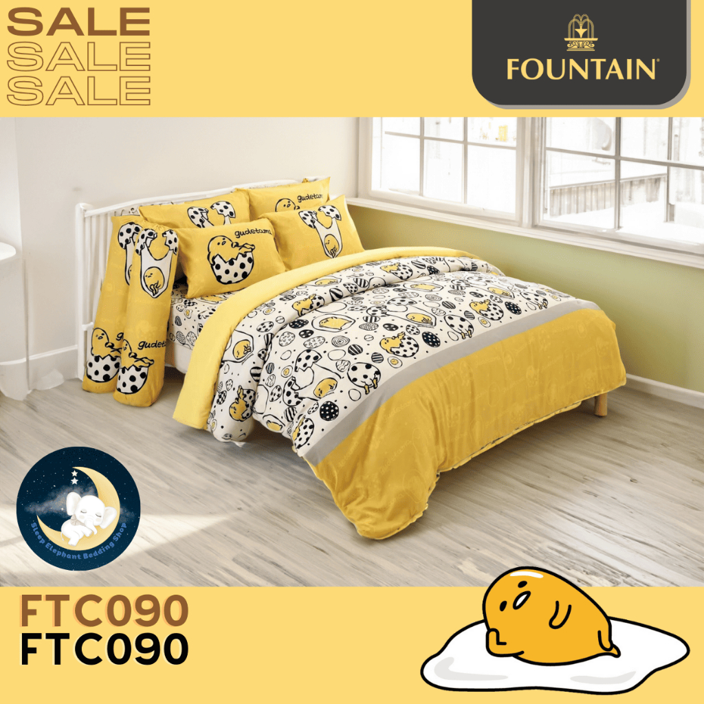 Gudetama "ของแท้พร้อมส่ง" FTC090 ชุดผ้าปูที่นอน กุเดทามะ ชุดผ้านวมครบชุด ยี่ห้อ Fountain