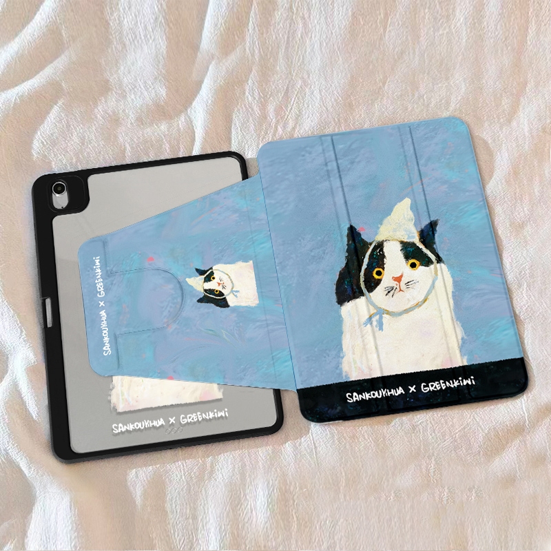💫พร้อมส่ง💫เคสiPadหมุน 360° แผ่นหลังอะครีลิ Gen9 แมวโง่ Air4/5 10.9 เคสไอแพด ใส่ปากกาไ Air6/7 Gen11