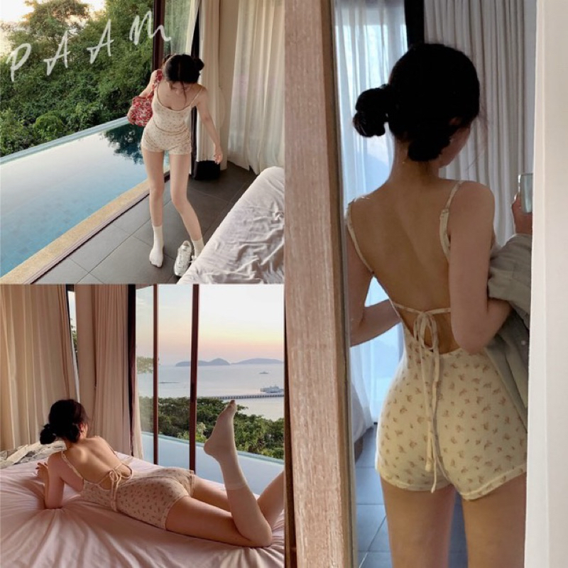 PAAM บอดี้สูทกุหลาบชมพู ชุดไปทะเล ชุดนอน PT37 ผ้านุ่มมาก [ส่งไวในไทย]