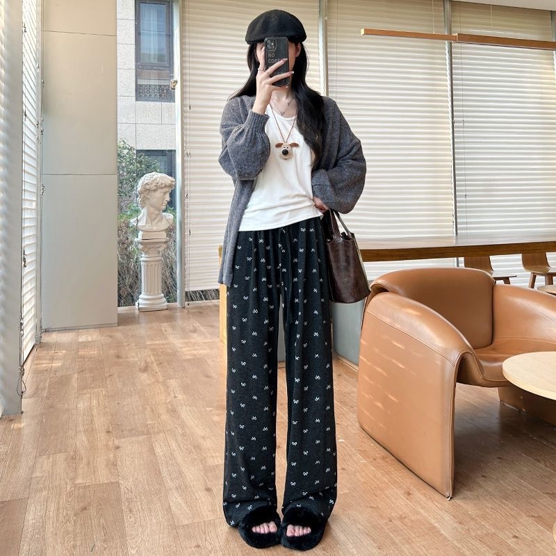 พร้อมส่งในไทย** กางเกงขายาวผ้านิ่ม เอวยางยืด เชือกหน้ารูดได้ K66 รูปที่ 4