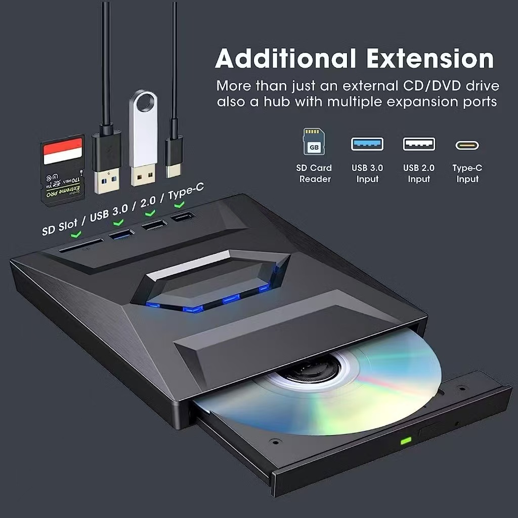 USB 3.0 Multifunctional DVD-RW type-c Dual Interface TF Card อ่านคอมพิวเตอร์ภายนอก 7in1