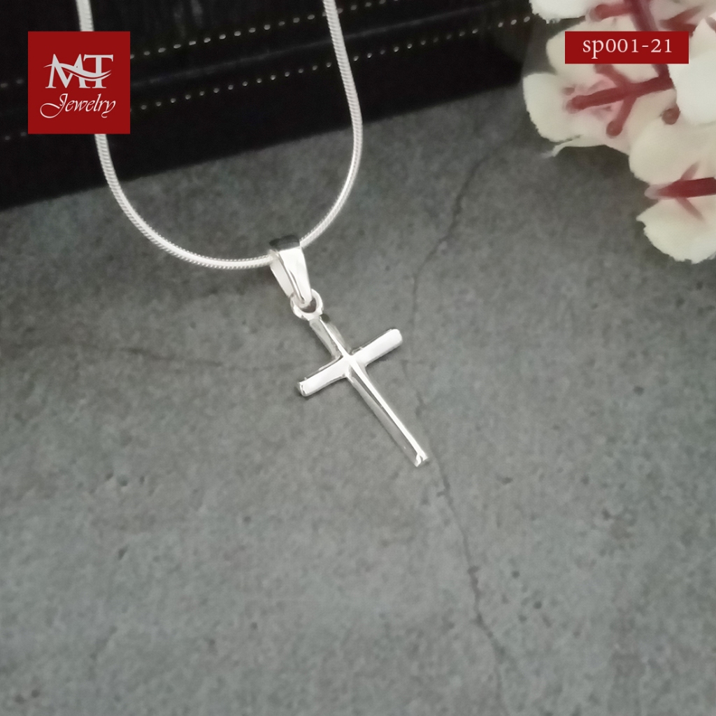 MT จี้เงินแท้ ไม้กางเขน แบบเรียบ (ไม่รวมสร้อย) Silver Cross Pendant (sp001-21) MT Jewelry มณีธารา