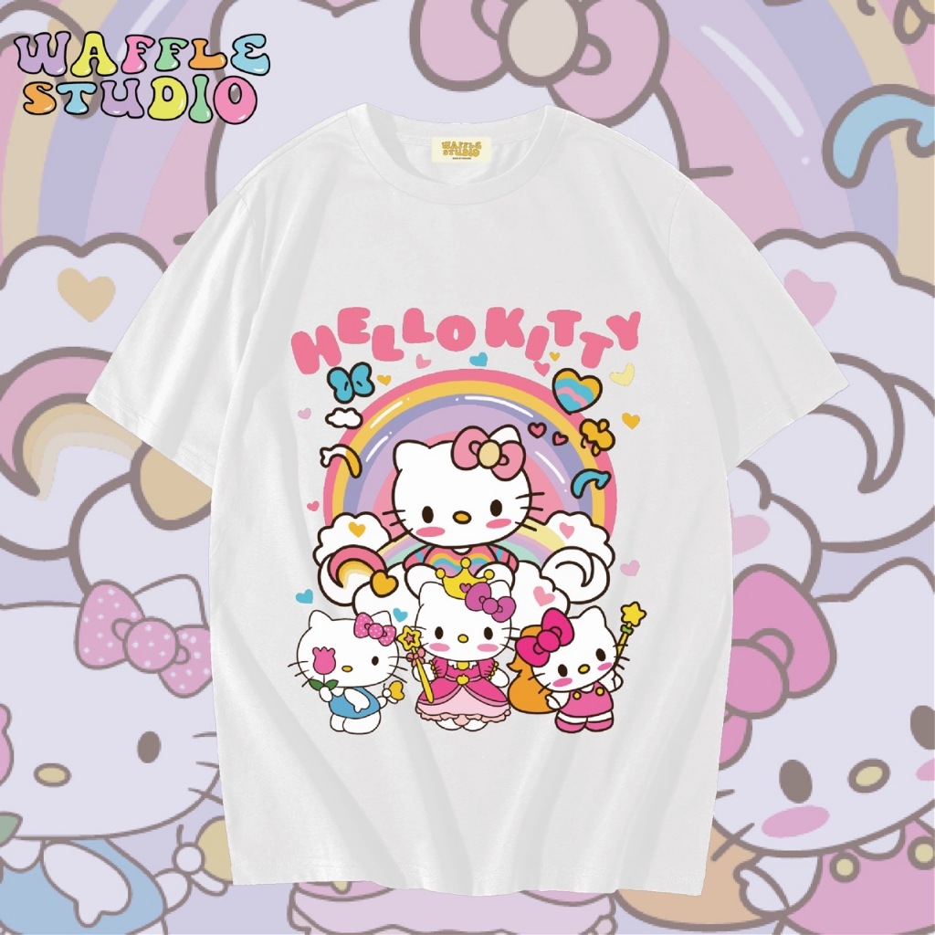 [ ส่งฟรี ] WS0632 เสื้อยืดโอเวอร์ไซส์ เสื้อยืดเกาหลี ผ้าคอตตอน 100% เสื้อยืด คิตตี้ Kitty Sanrio ซาริโอ้ WAFFLE STUDIO