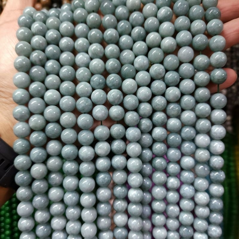 หินหยกพม่า หินแท้ธรรมชาติหินเส้นยาวขายส่ง ความยาวประมาณ38cmนำไปร้อยได้2วงข้อมือ หินมงคลนำโชคราคาส่ง - รูปที่ 4