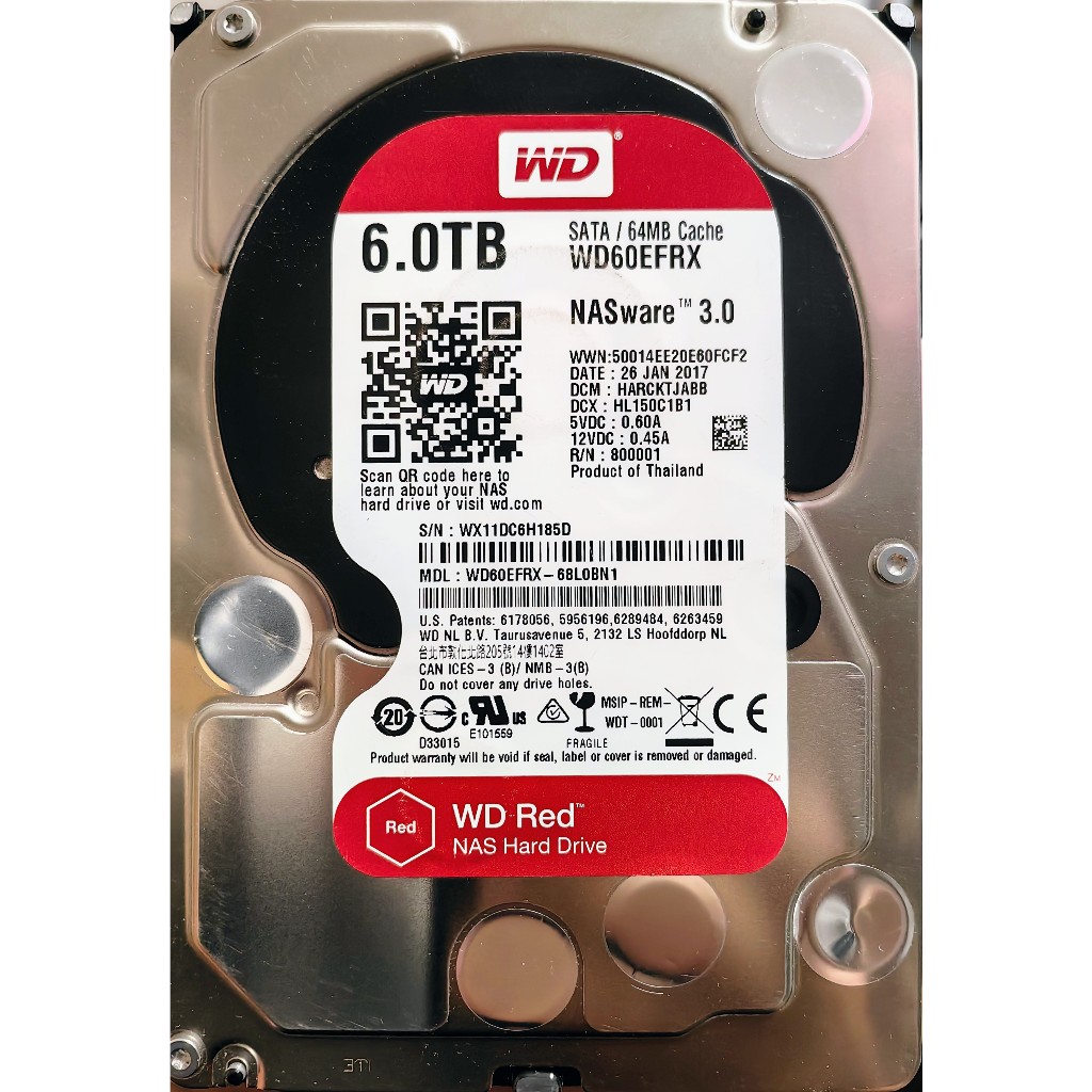 6TB WD RED NAS WD60EFRX มือสอง ใช้งานปกติ ประกัน30วัน