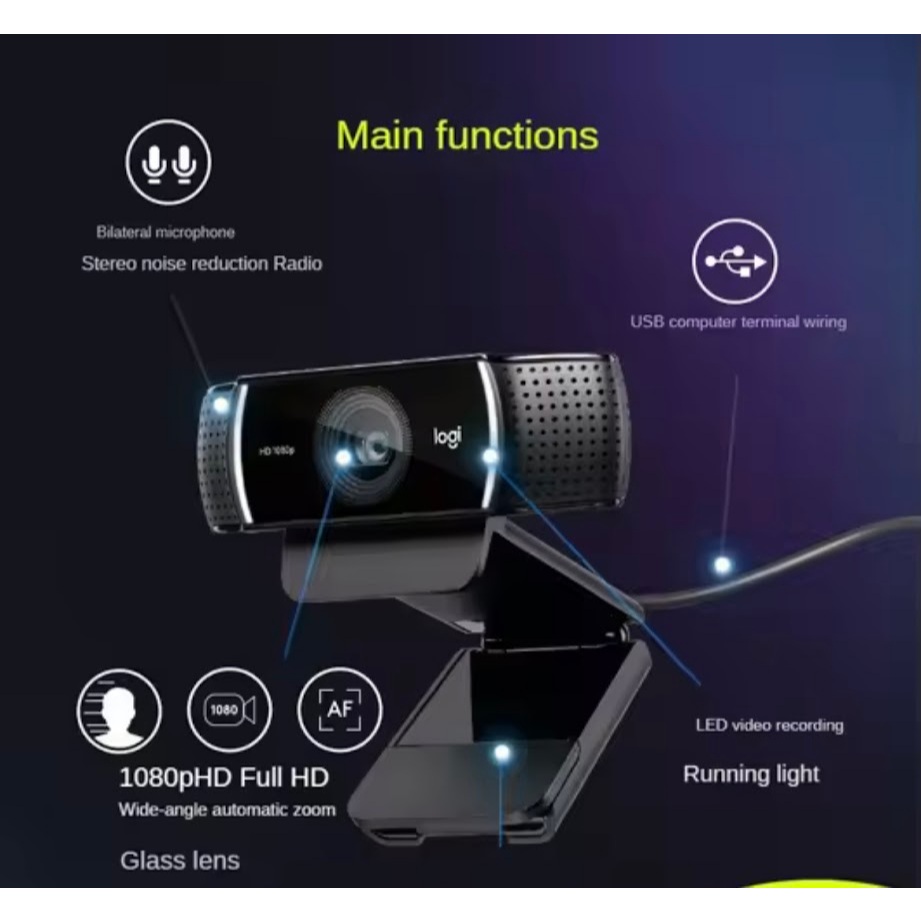 2024 C922 Pro เว็บแคม HD 1080P ออโต้โฟกัสไมโครโฟน Stream HD Anchor กล้อง พร้อมขาตั้ง