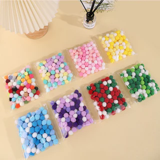 ปอมปอมคละสี 100 ชิ้น (1cm/1.5cm/2cm/2.5cm/3cm) แบบนุ่ม แฮนด์เมด เนื้อกำมะหยี่ สำหรับงาน DIY