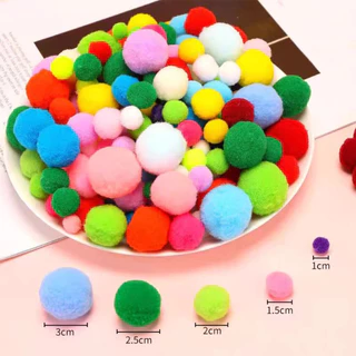 ปอมปอมคละสี 100 ชิ้น (1cm/1.5cm/2cm/2.5cm/3cm) แบบนุ่ม แฮนด์เมด เนื้อกำมะหยี่ สำหรับงาน DIY