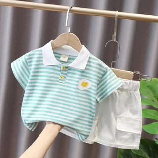 (ส่งจากไทย) ชุดเซ็ทเสื้อผ้าเด็กคอโปโล ลายน่ารัก ใส่สบาย เด็กผู้ชาย