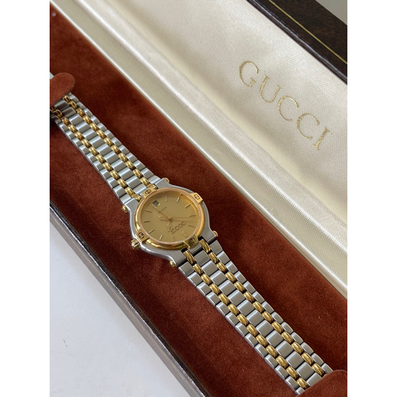 Gucci 9000L Watch Quartz Women's Black Gold Silver Vintage