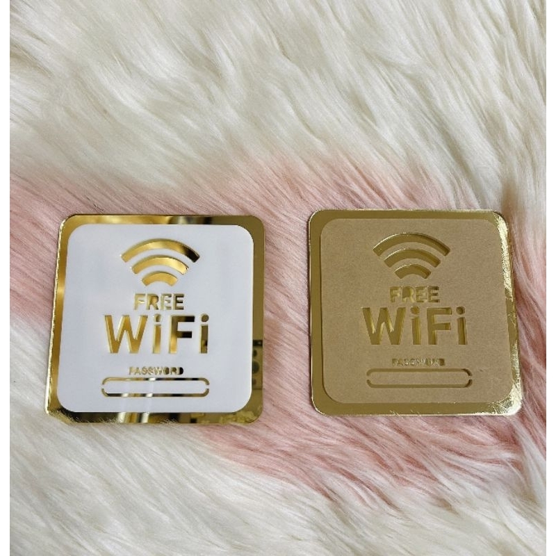ป้ายWiFiอะคริลิกสีขาวทองสวยหรูพรีเมียม 9x9cm.