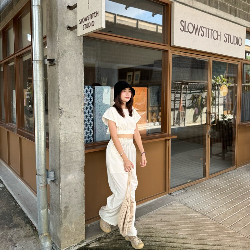 (Mali Set 🌤️) ชุดไปทะเล ชุดไปคาเฟ่ ผ้าฝ้าย & ลินิน เซ็ตคู่เสื้อครอปกางเกง