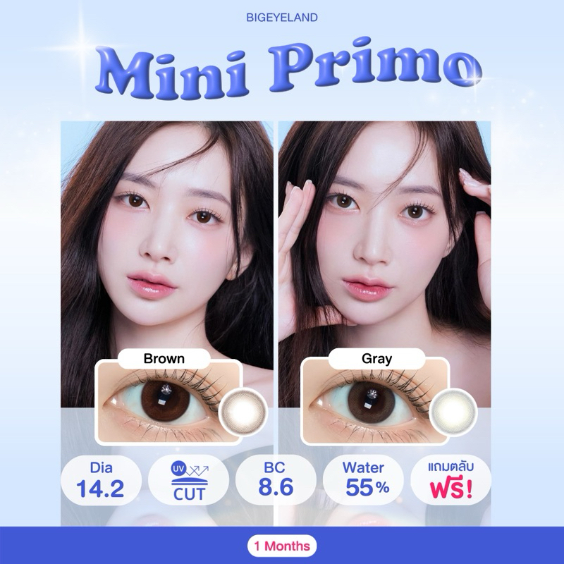 คอนแทคเลนส์ Mini Primo Gray / Brown (Kitty Kawaii) ขนาดมินิ เนียน ธรรมชาติ ขายดีมาก