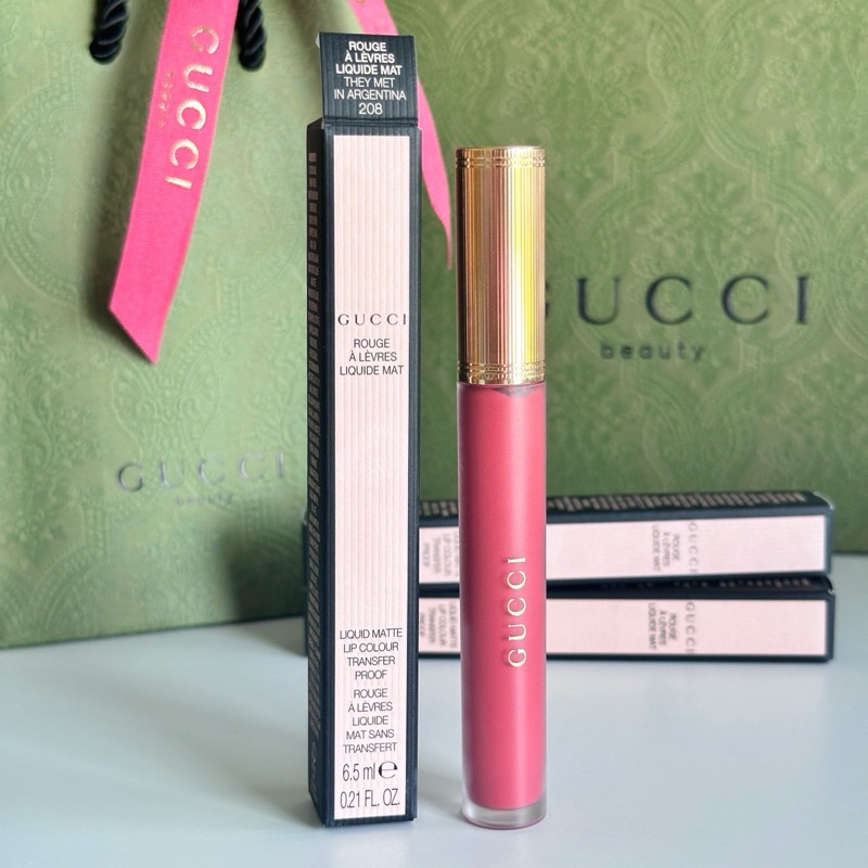 Gucci Lipstick Rouge A Levres Liquid Mat Lip Colour 6.5ml. #208 They met me in Argentina