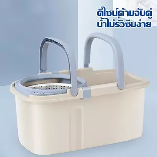 LIIFUNG ไม้ม็อบถูพื้น Spin Mop ถังปั่นสแตนเลส หมุนได้ ชุดม็อบ ไม้ม็อบ พร้อมผ้า 2 ผืน