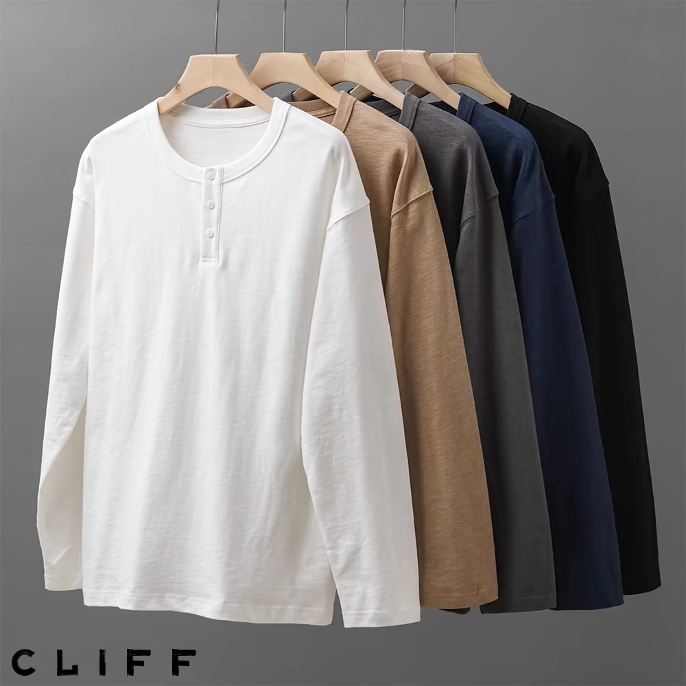 CLIFF แขนสั้นผู้ชาย แขนยาวสำหรับผู้หญิง สีล้วน กระดุม แมทช์ลุคง่าย เรียบง่าย ชุดคู่รัก