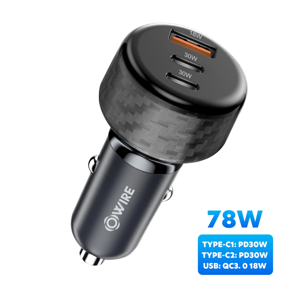 OWIRE  ที่ชาร์จในรถ อะแดปเตอร์ชาร์จ USB Type C คู่ ชาร์จเร็ว สําหรับ  PD30W QC3.0 USB Type C หัวชาร์
