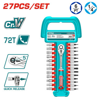 TOTAL เซ็ท ด้ามฟรี  พร้อมลูกบล็อก ชุดลูกบ็อก ชุดบล็อก 1/4