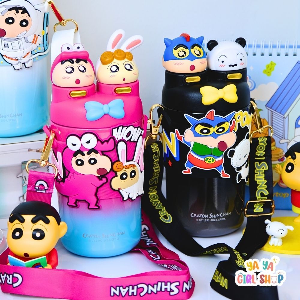 กระบอกน้ำ 3in1 ลายการ์ตูนเครยอนชินจัง ขนาด 550ml พร้อมสายคล้อง (พร้อมส่ง)