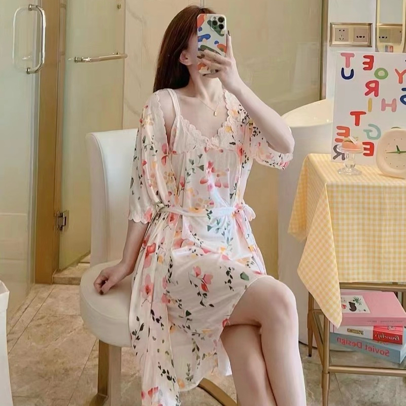 ชุดนอนแบบเซ็ต ชุดนอนกระโปรงสายเดี่ยว+ชุดคลุม (ได้2ชิ้น) ผ้ายืดซีทรู ราคา ถูกที่สุด ดีลบีเคเค แกลเลอรีภาพที่ 6
