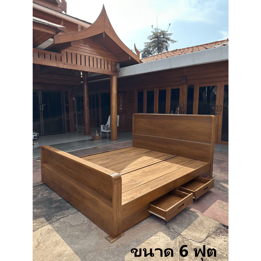 เตียงไม้สักทองมีลิ้นชัก 3.5 5 6 ฟุต thumbnail 6