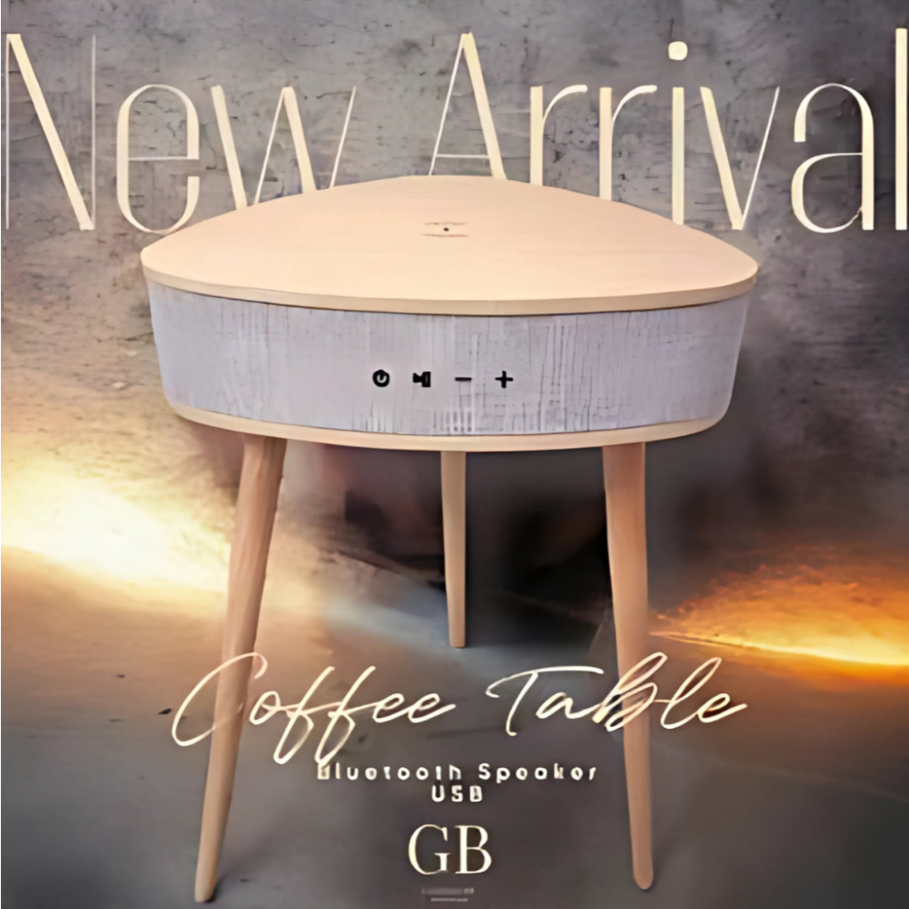 ็HOT Sales!! โต๊ะวางของ โต๊ะเตี้ย ลำโพงบลูทูธ ชาร์จไร้สาย แบตเตอรี่ USB Port Modern Furniture สีไม้สน เบจ