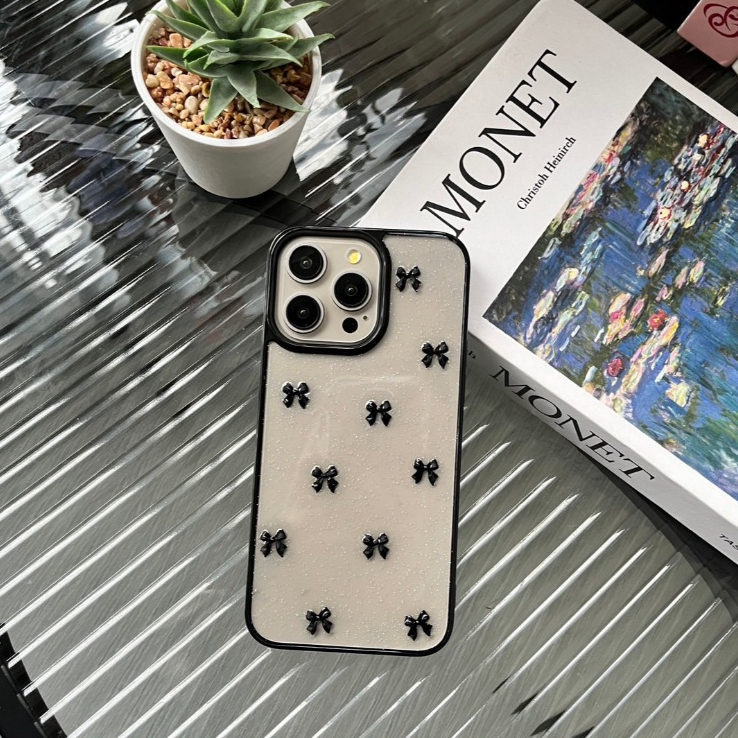 AD273 เคสงานโบว์ งานสีใสขอบสี+กริตเตอร์ สินค้ากันกระแทกได้ดี สำหรับไอโฟน11-16promaxของพร้อมส่งจากไทย