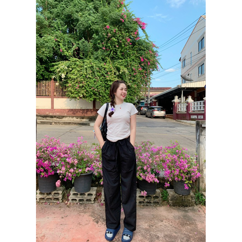Linda กางเกงขายาวรูดเชือกเอวผ้าฝ้าย กางเกงใส่ไปทะเล กางเกงชายหาด ราคา ถูกที่สุด ดีลบีเคเค แกลเลอรีภาพที่ 4