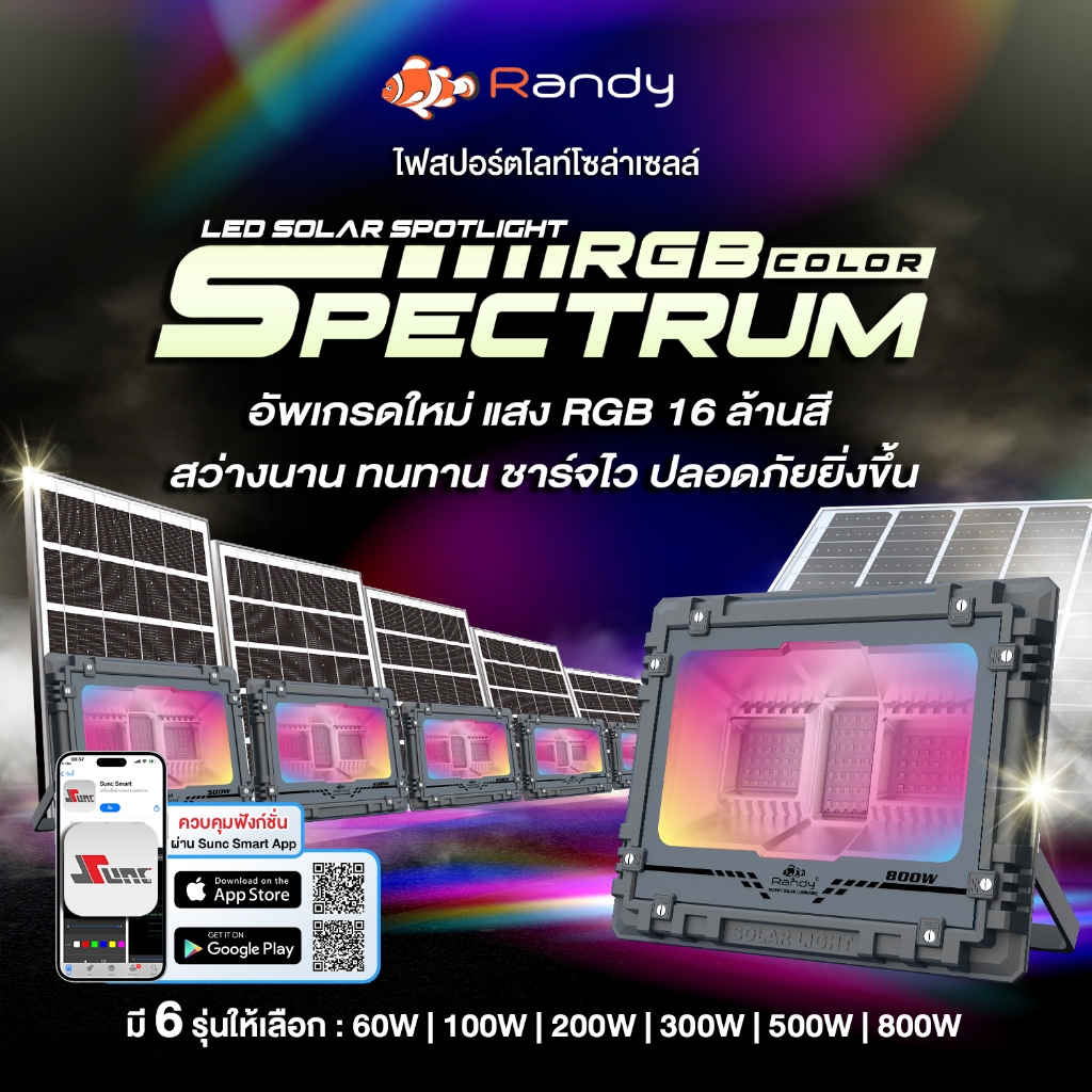 Randy โซล่าเซลล์ LED Solar Light แอลอีดี สปอร์ตไลท์ กันน้ำ สปอตไลท์ พลังงานแสงอาทิตย์ โซลาร์เซลล์ solar cell ไฟโซล่า