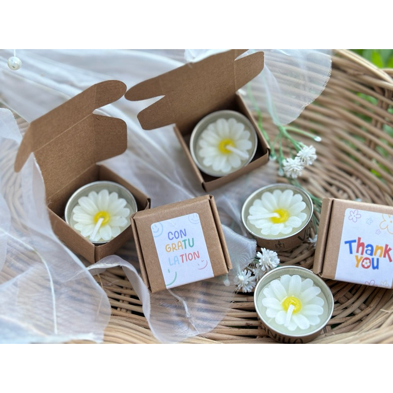 เทียนหอม ดอกเดซี่+พร้อมกล่อง 🌼 ของแถมลูกค้า ของขวัญปัจฉิม (ราคาส่ง)