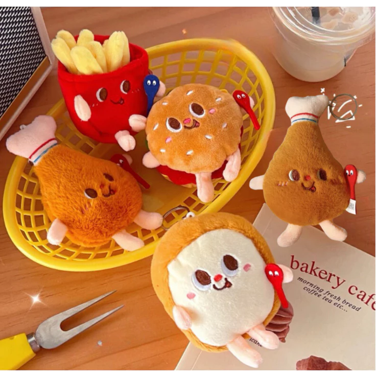 🔥🍗🍔🥤พร้อมส่ง🍗🍔🥤🔥พวงกุญแจ จี้ตุ๊กตาแฮมเบอร์เกอร์ เฟรนช์ฟรายส์ โทสต์ ชิคเก้นแบบนิ่ม สำหรับเป็นของขวัญ ของชำร่วย